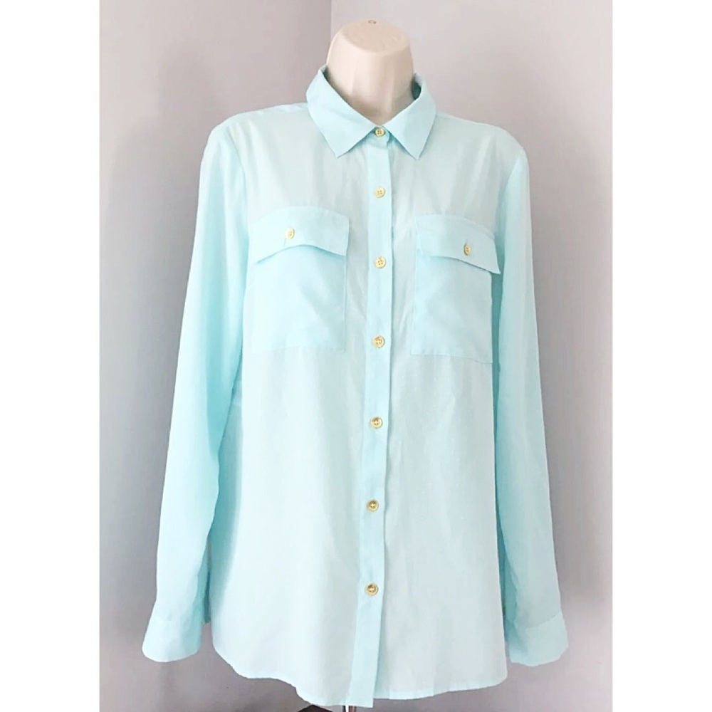 Jones New York  Sheer Pin-Dot Voile Blouse Polished Workwear Essential Sz 8